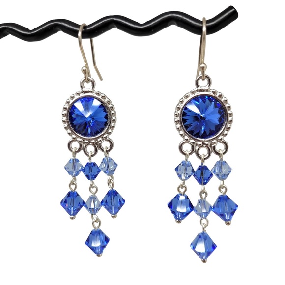 Rayvanti Jewelry - Hand-Made Designed Blue Swarovski Crystal Dangle Earrings